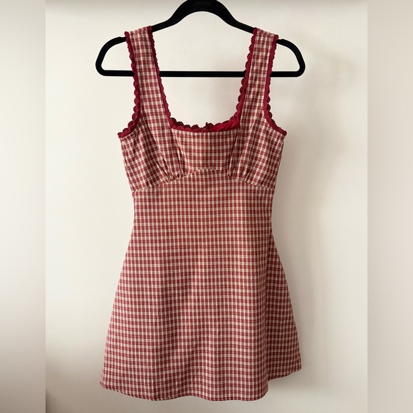 Princess Polly Dasha Red Check Mini Dress - Gingham Square-Neck - Size 0 - Picture 4 of 6